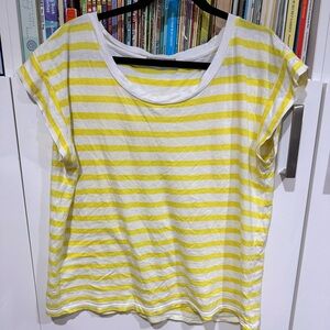 Gap Yellow and White Striped Scoop Neck Tee Boxy Coastal Preppy Summer Easy